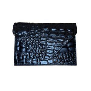 Raika Luxury Women's Black  Crocodile Print Leather Envelope calling card case S